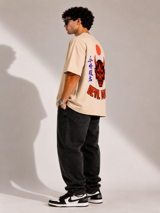 CARIBOUELK Devil Mask Printed Oversized T-Shirt