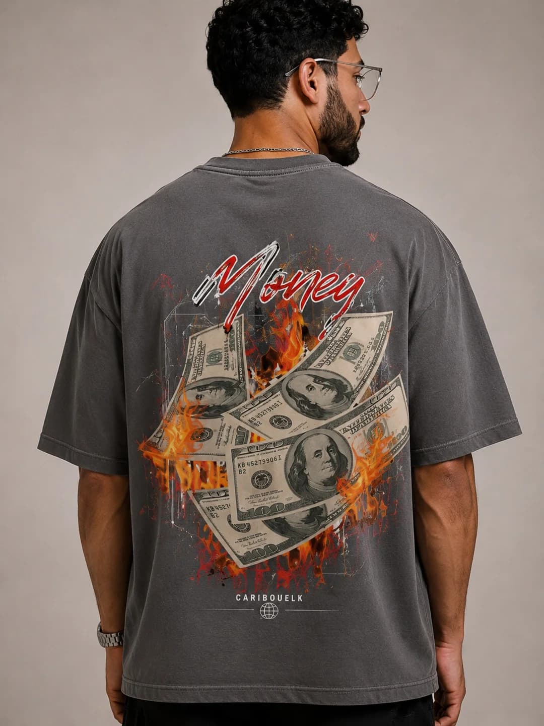 Caribouelk NO DRAMA — Burning Money Oversized T-Shirt