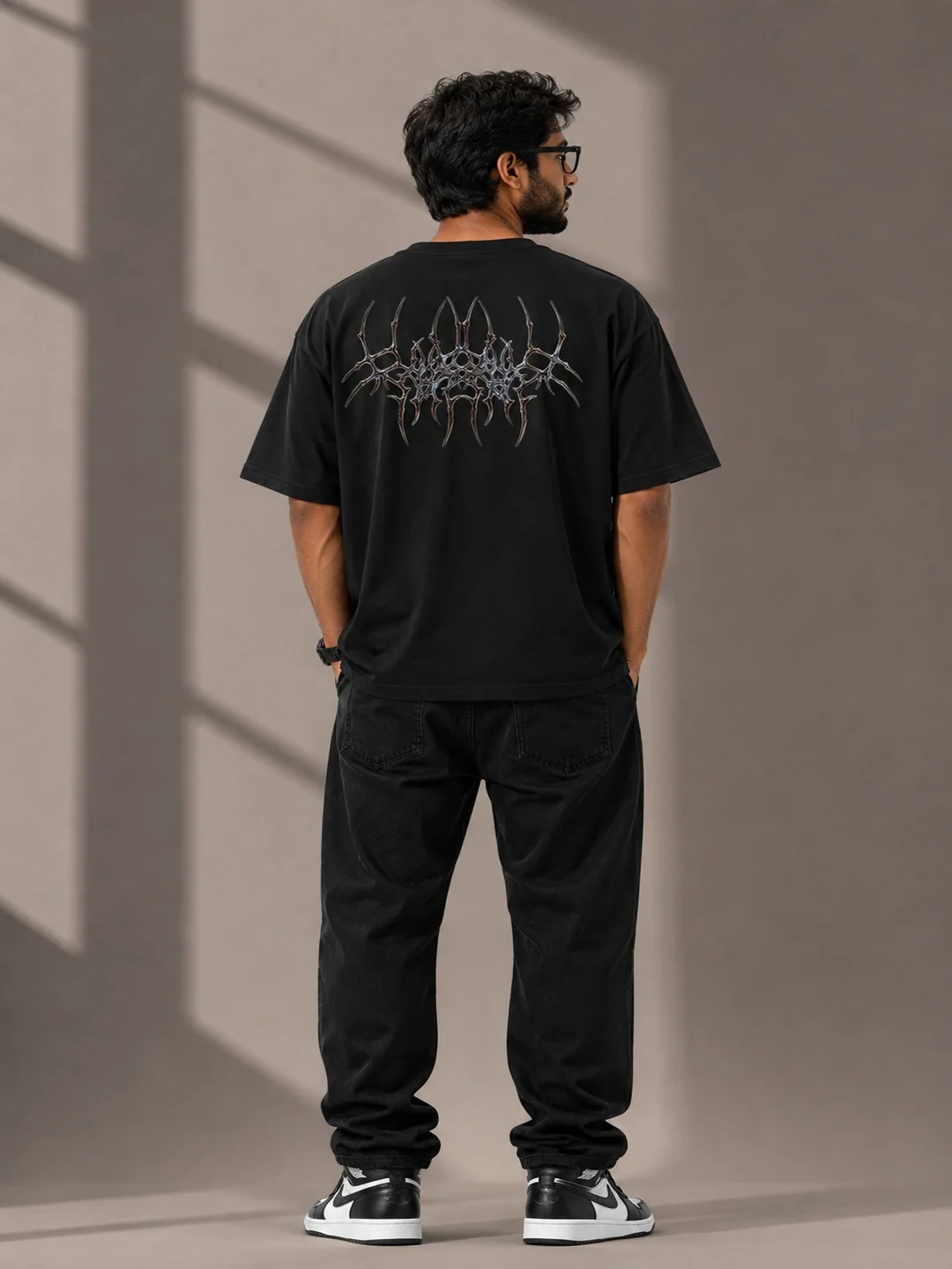 Caribouelk THORN — Gothic Chrome Print Oversized Tee
