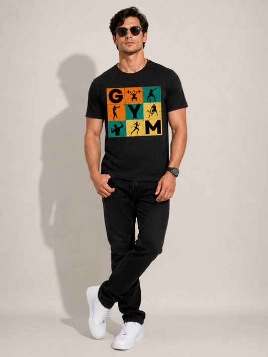 CARIBOUELK Men's Regular Fit Gym Printed T-Shirt