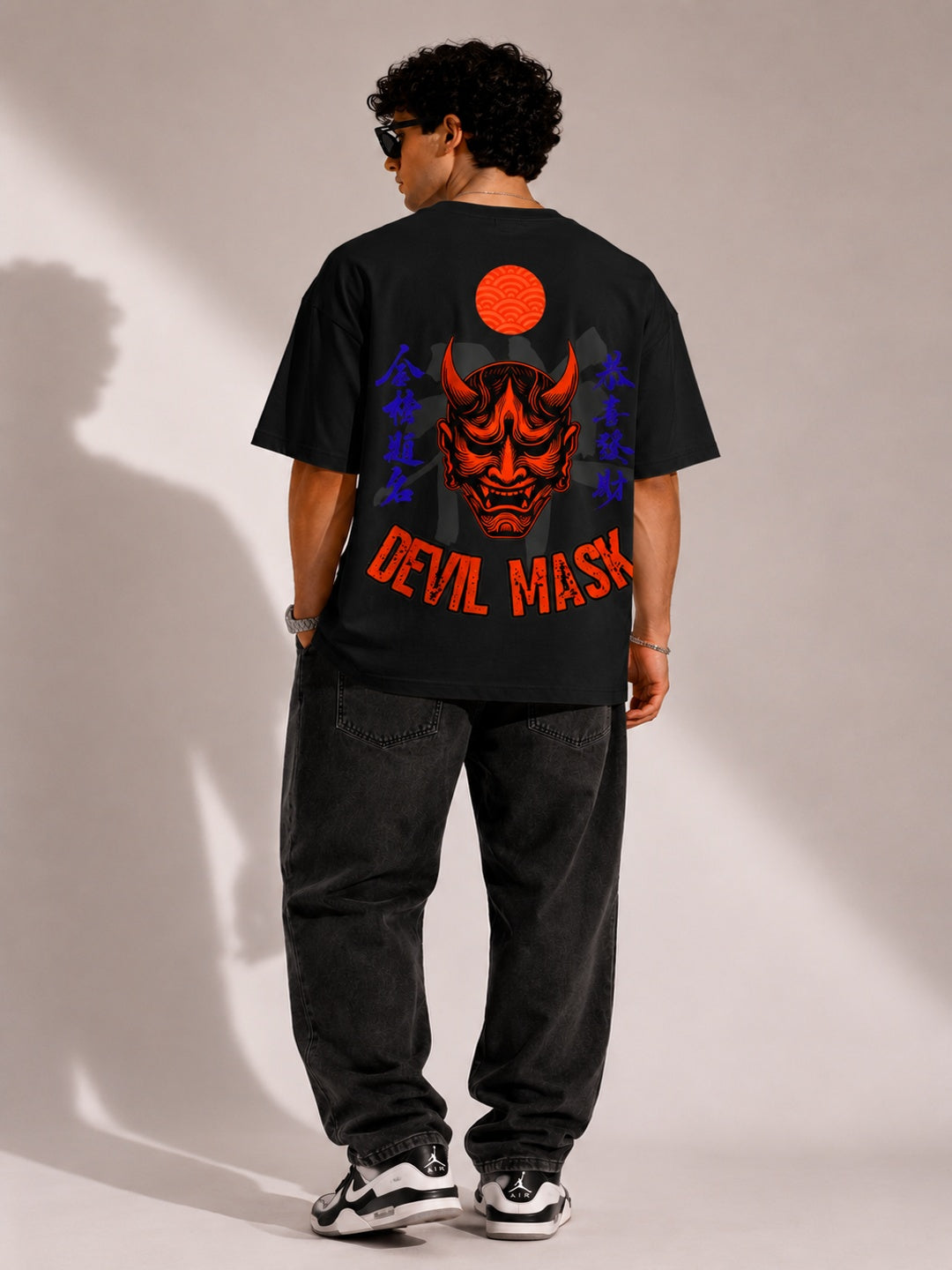 CARIBOUELK Devil Mask Printed Oversized T-Shirt