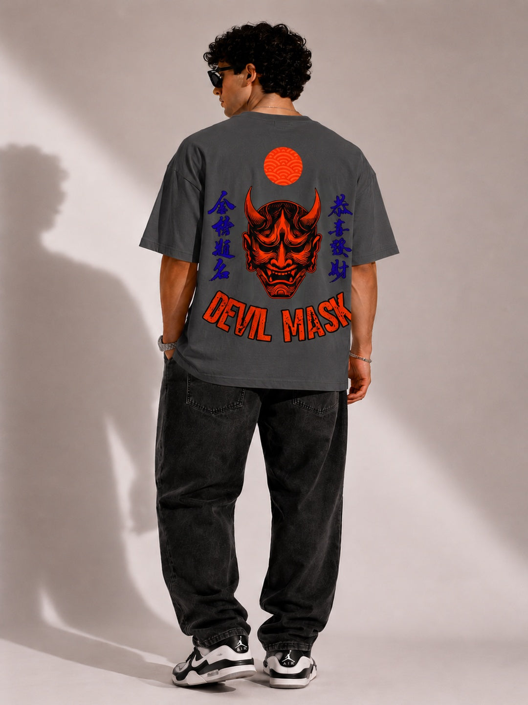 CARIBOUELK Devil Mask Printed Oversized T-Shirt