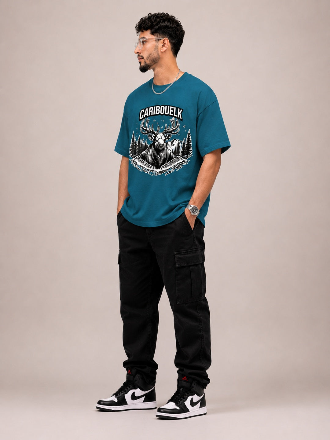 CARIBOUELK Men's Regular Fit Graphic Printed T-Shirt
