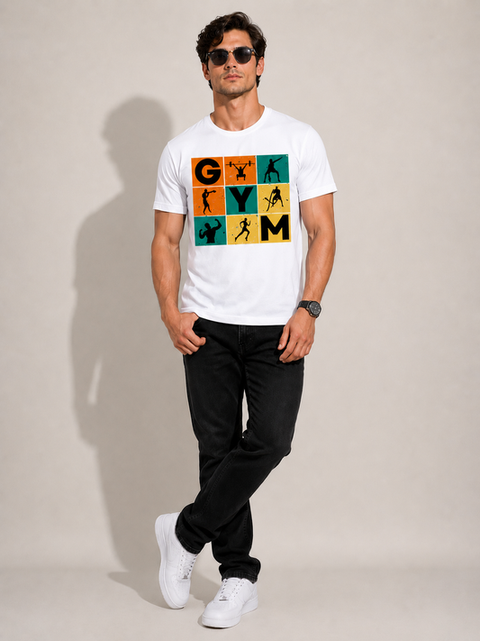 CARIBOUELK Men's Regular Fit Gym Printed T-Shirt