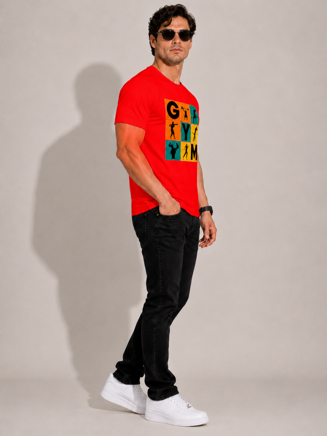 CARIBOUELK Men's Regular Fit Gym Printed T-Shirt