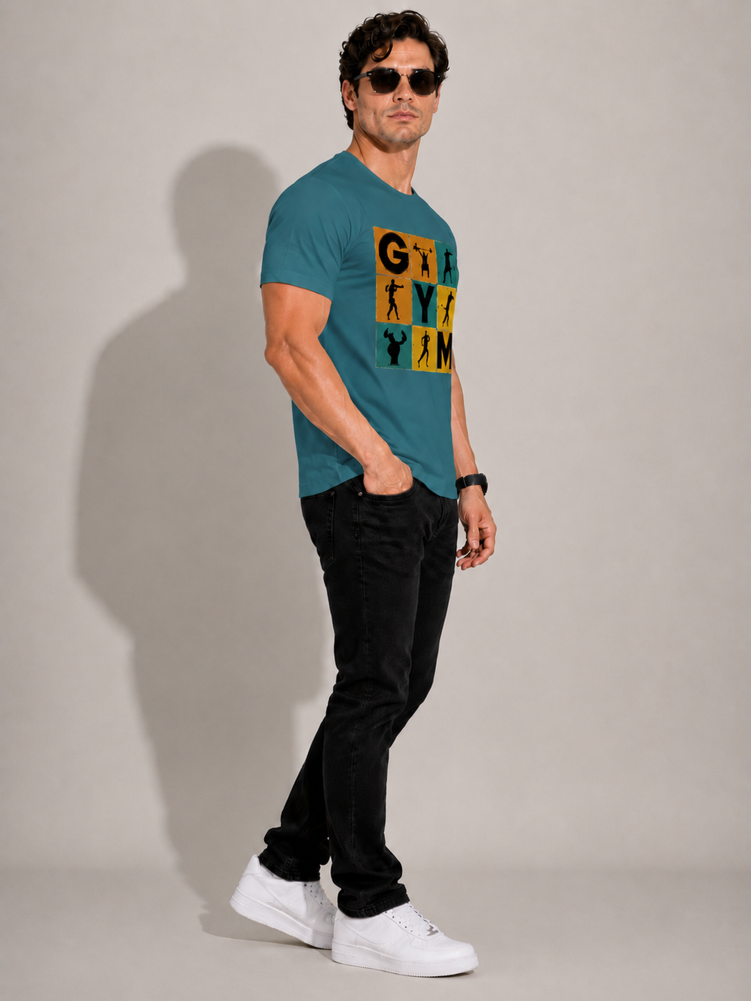 CARIBOUELK Men's Regular Fit Gym Printed T-Shirt