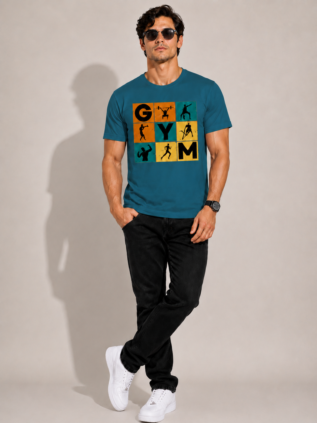 CARIBOUELK Men's Regular Fit Gym Printed T-Shirt