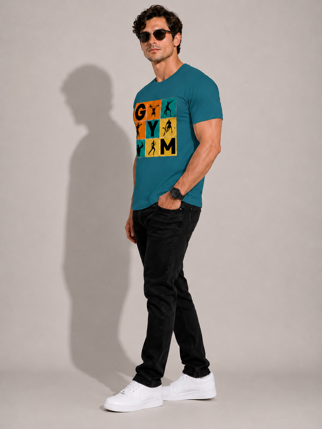 CARIBOUELK Men's Regular Fit Gym Printed T-Shirt