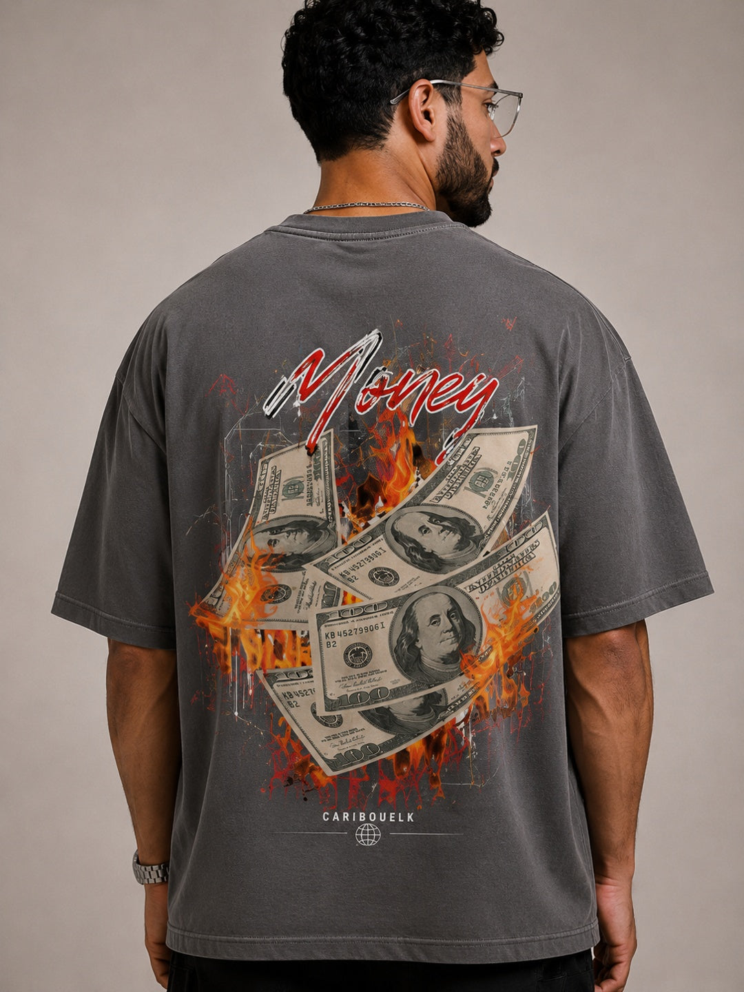 CARIBOUELK Money Printed Oversized T-Shirt